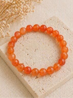 Carnelian Beaded Stretch Bracelet - Orange